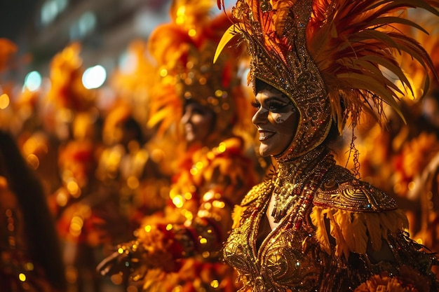 Donna brasiliana che balla in una parata di carnevale