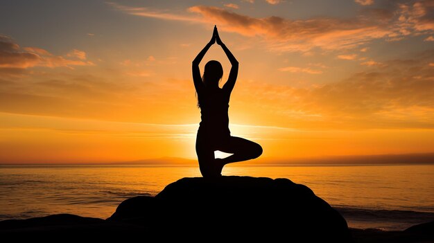 Donna calma pratica dello Yoga Goditi la pace terapia antistress consapevolezza meditazione energia positiva posa del loto IA generativa