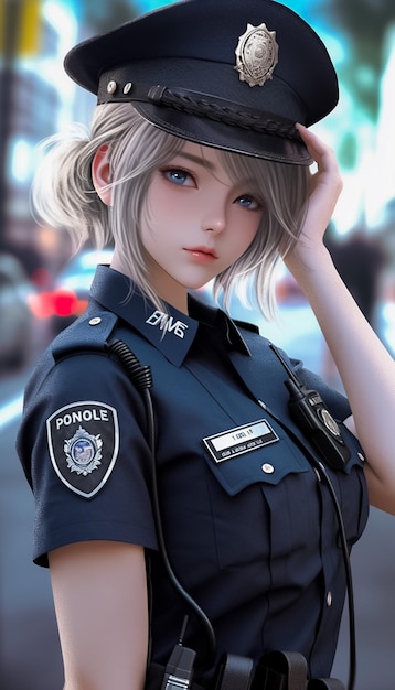 Donna carina in uniforme da donna della polizia realistica cartone animato 3d Ai generato