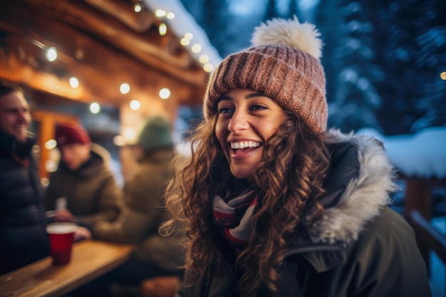 Donna catturata all'aperto in una tranquilla serata invernale