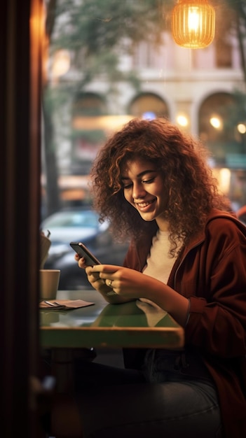 Donna caucasica che usa il telefono Digitando sul touch screen dello smartphone mandare SMS business donna studentessa sorridente felice app mobile e-commerce per lo shopping online