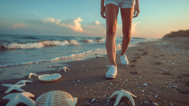 Donna che cammina sulla spiaggia