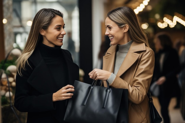 Donna che compra una borsa nera