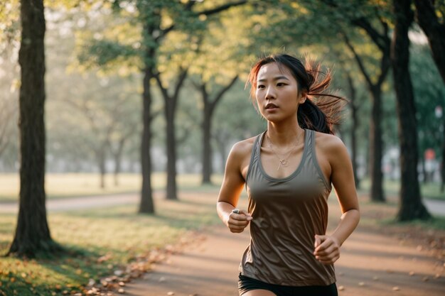 donna che corre al mattino