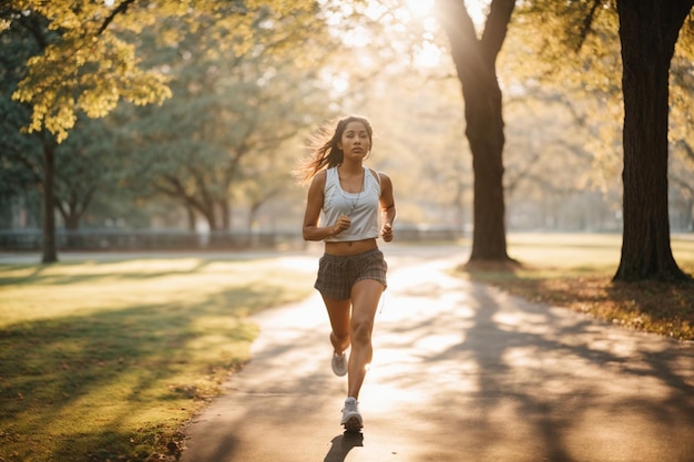 donna che corre al mattino