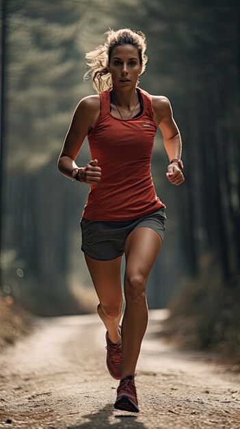 Donna che corre sul sentiero corridore femminile