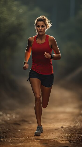 Donna che corre sul sentiero corridore femminile