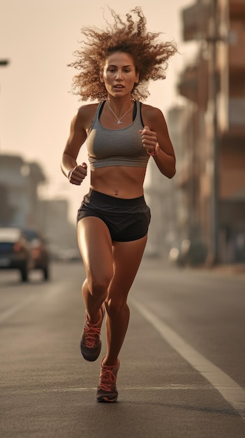 Donna che corre sulla strada corridore femminile