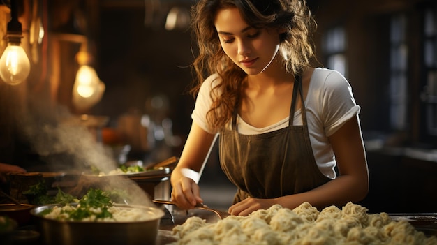 Donna che cucina in cucinagenerativa ai