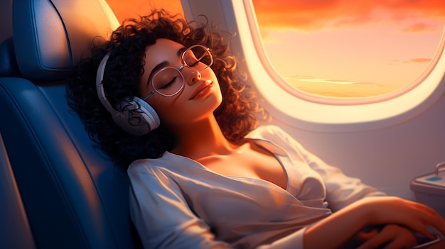donna che dorme sull'aereo