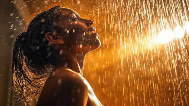 Donna che fa il bagno sotto la doccia