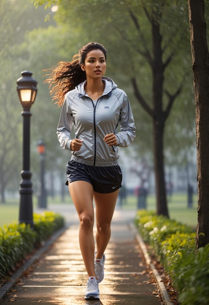 Donna che fa jogging nel parco