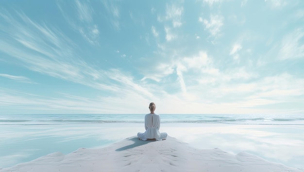 Donna che fa yoga in spiaggia