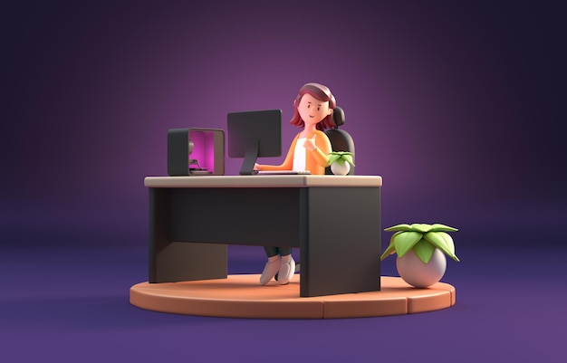 Donna che gioca con l'illustrazione del computer 3D