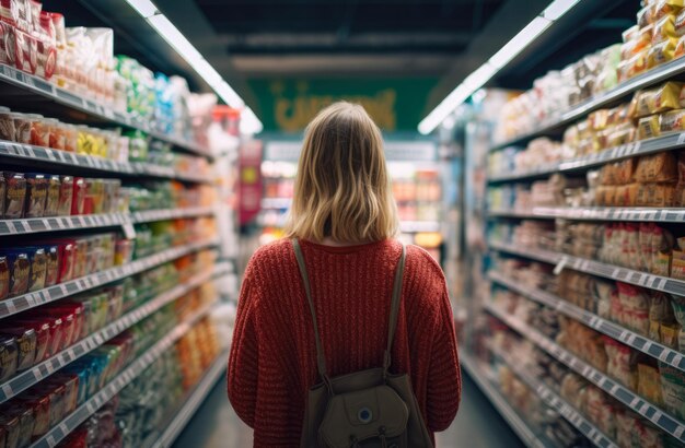 Donna che guarda i prodotti all'interno di un supermercato