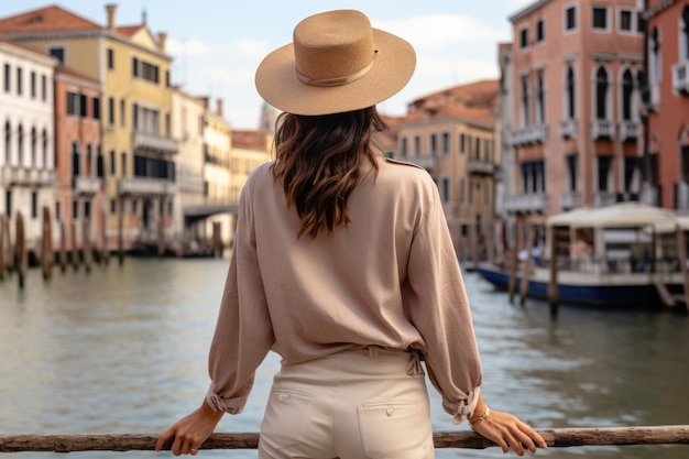 donna che guarda le acque a Venezia