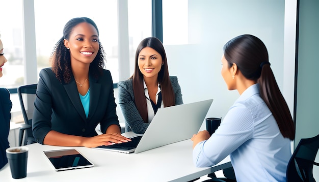 Donna che ha un incontro di lavoro online in un ufficio