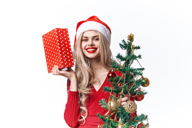 Donna che indossa il costume di Babbo Natale moda regali di Natale lusso