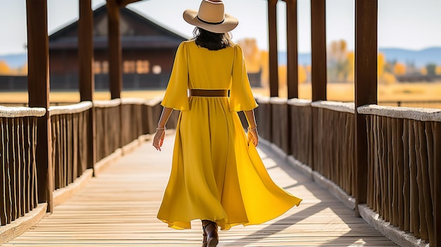 Donna che indossa un abito giallo generato dall'intelligenza artificiale