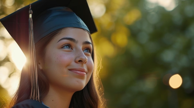 donna che indossa un berretto di laurea successo accademico e viaggio universitario