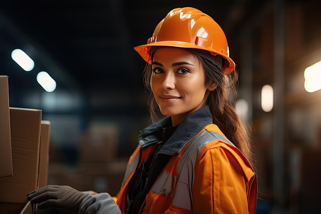 Donna che indossa un berretto di sicurezza al lavoroGenerato con l'IA