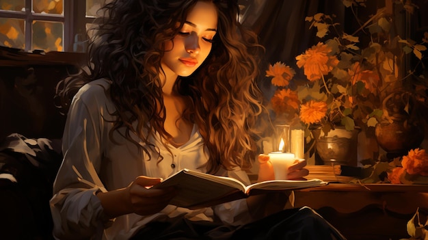 donna che legge un libro alla luce della notte