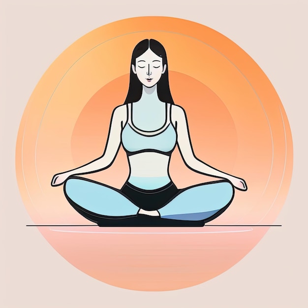 Donna che medita in postura di yoga Disegno a linea continua Illustrazione vettoriale