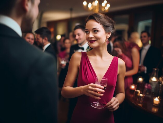 Donna che partecipa a una festa di Capodanno con un abito elegante