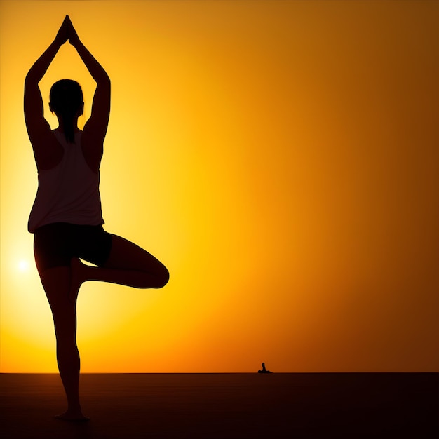 donna che pratica Surya Namaskar nella luce del tramonto