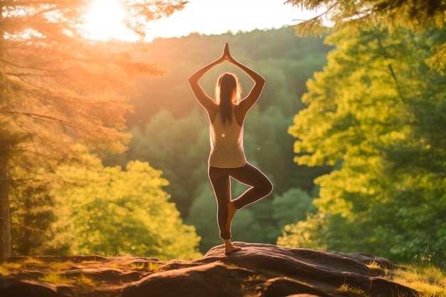 Donna che pratica yoga nel campo