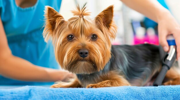 Donna che pulisce un cagnolino