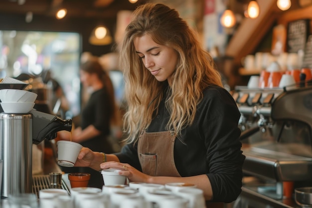 Donna che riempie una tazza di caffè