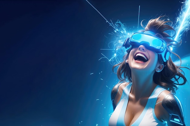 donna che si diverte con gli occhiali Vr per realtà virtuale