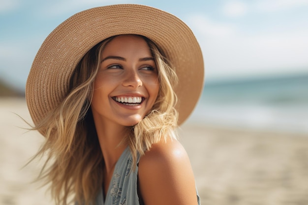 Donna che si diverte in spiaggia