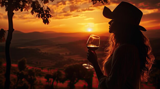 donna che si gode la degustazione del vino a Suset