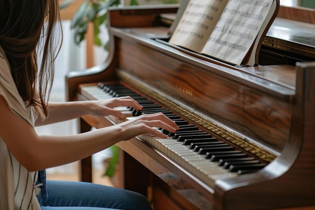 Donna che suona il pianoforte in un'atmosfera casalinga