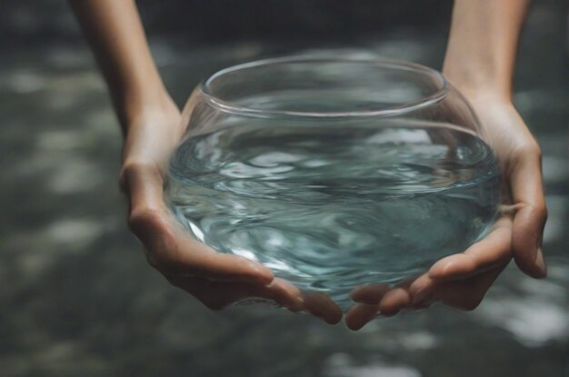 Donna che tiene l'acqua limpida in mano