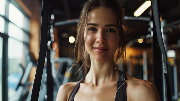 Donna che tiene la barra in palestra