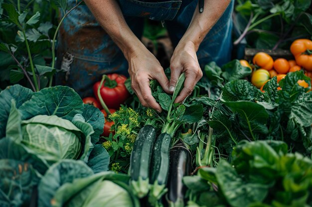 Donna che tiene un grappolo di verdure