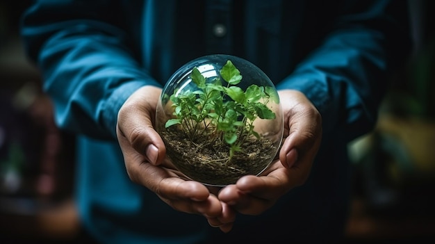 Donna che tiene un mini giardino succulento in un florarium di vetro Crea il tuo concetto di giardino