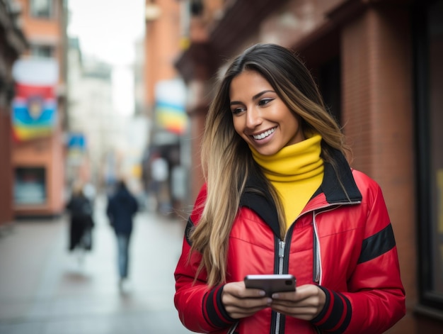 Donna colombiana che usa lo smartphone per la comunicazione online