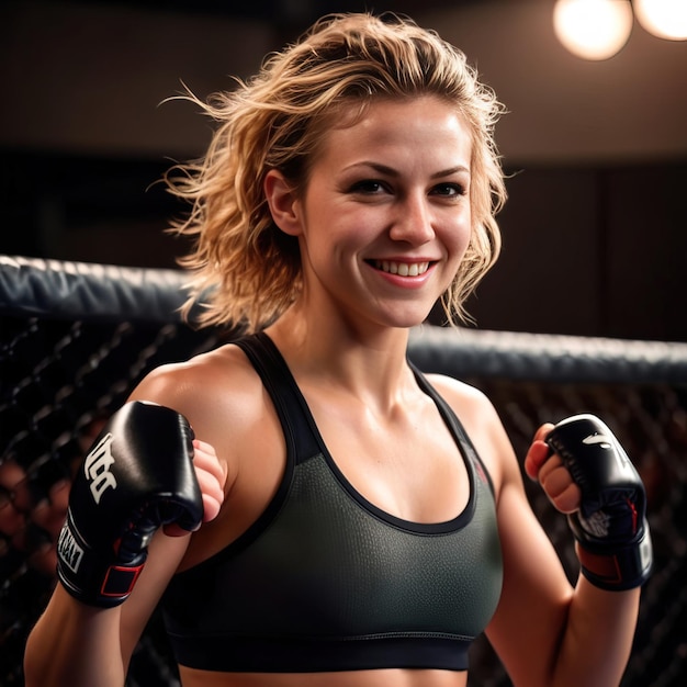 Donna combattente MMA sorridente