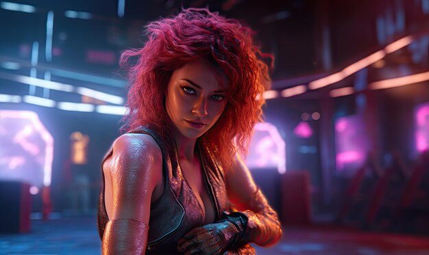 donna combattente nel mondo cyberpunk