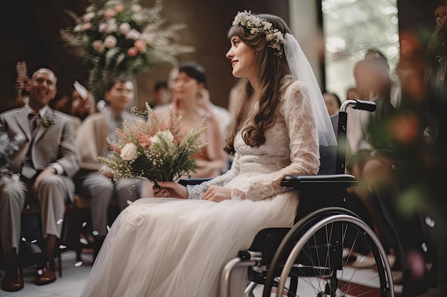 Donna come sposa in sedia a rotelle