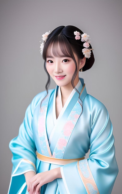 donna con abito hanfu blu