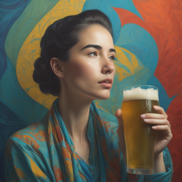 Donna con boccale di birra