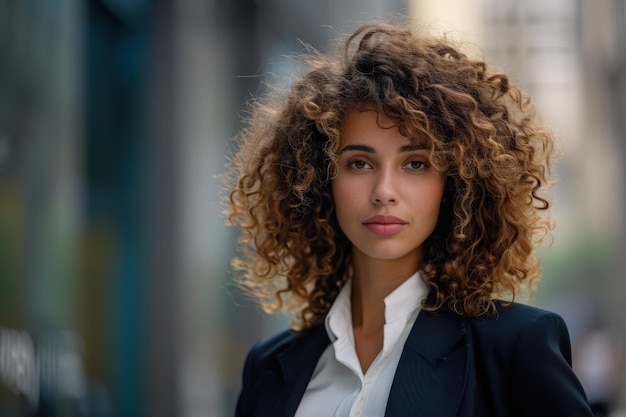 Donna con capelli ricci che cammina per strada