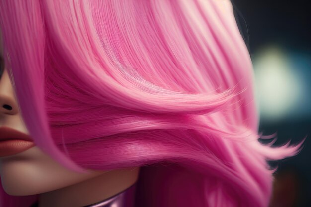 Donna con capelli tinti di colore rosa vista ravvicinata Acconciatura alla moda AI Generation