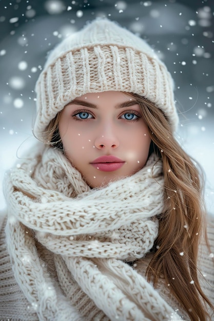 Donna con cappello bianco e sciarpa