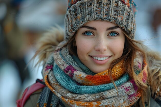 Donna con cappello d'inverno e sciarpa AI generativa